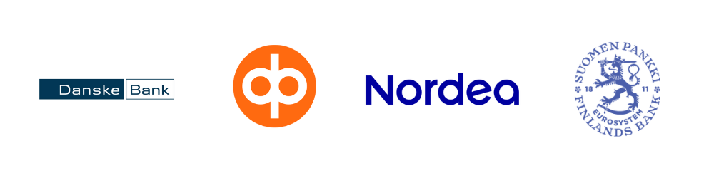 Danske Bankin, Nordean, OP:n ja Suomen Pankin logot.