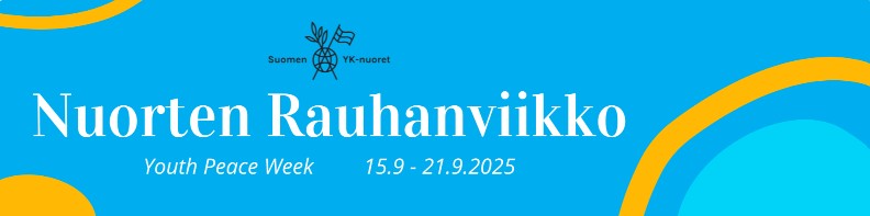 Vaaleansinisessä bannerissa lukee Nuorten Rauhanviikko 15.9.-21.9.2025.